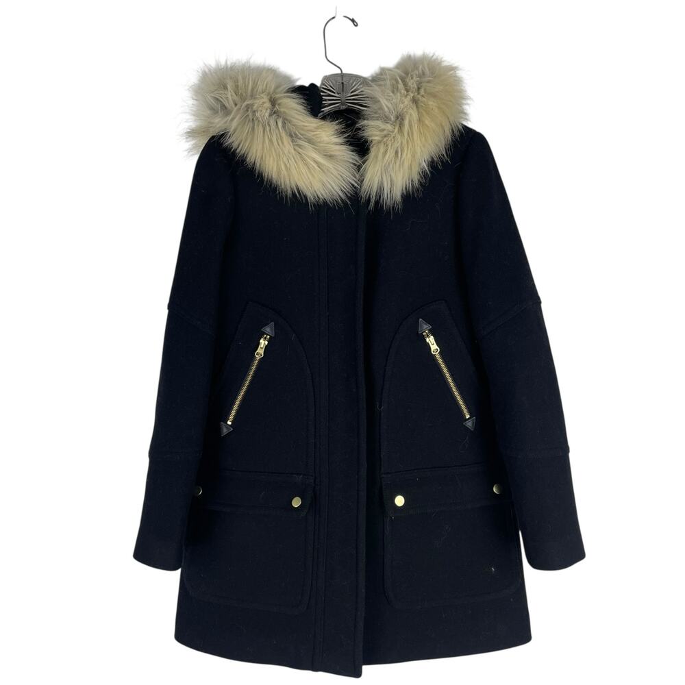 J. Crew Italian Stadium Cloth Wool Chateau Parka Coat Black Size 2 - Picture 5 of 11